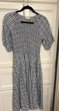 Sweetsalt Blue Gingham Sailboat Preppy Nautical Coastal Beach Smocked Dress,  S